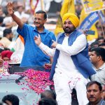 Arvind Kejriwal with Bhagwant Mann holds a roadshow for the Lok Sabha elections